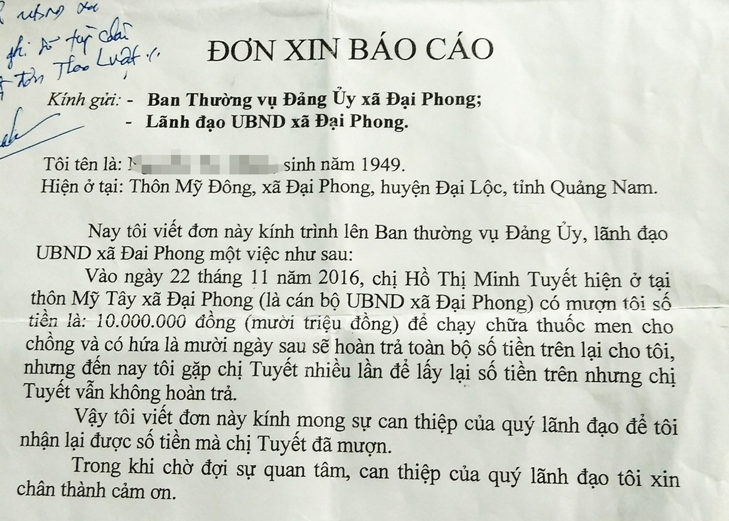 Nu can bo xa bi to quyt no, tron khoi dia phuong hinh anh