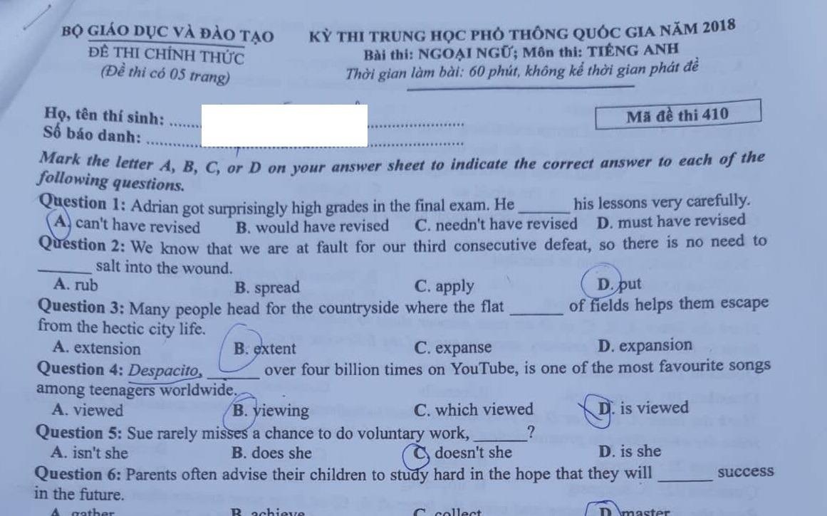 De thi Tieng Anh dai va co nhieu cau rat kho hinh anh