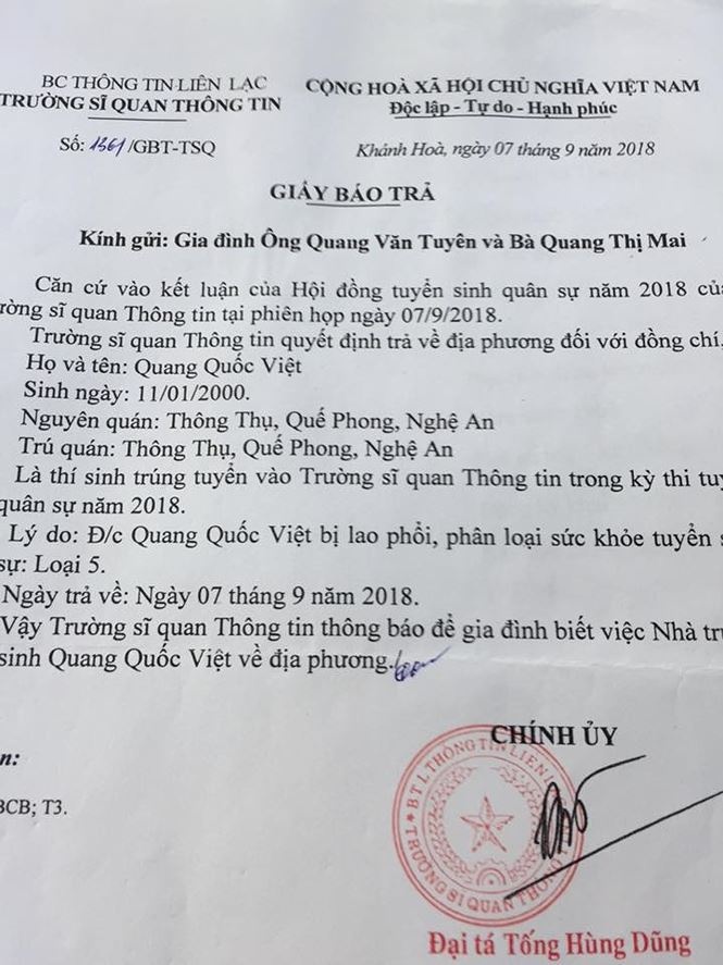 Nam sinh bị trường sỹ quan trả về ảnh 2 Nam sinh bi truong sy quan tra ve anh 2