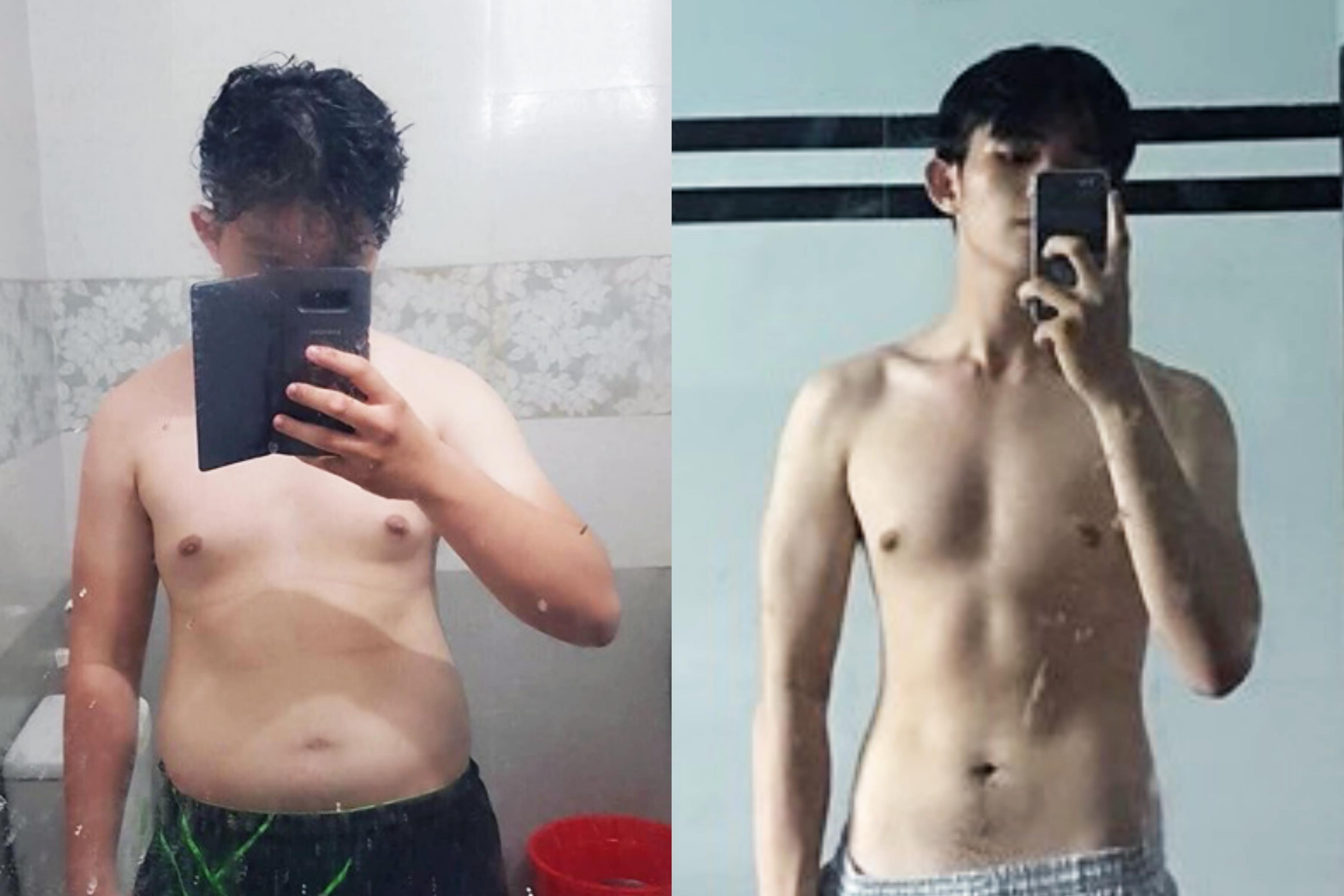 Chang trai giam 20 kg, so huu co bung 6 mui sau khi bi crush che hinh anh
