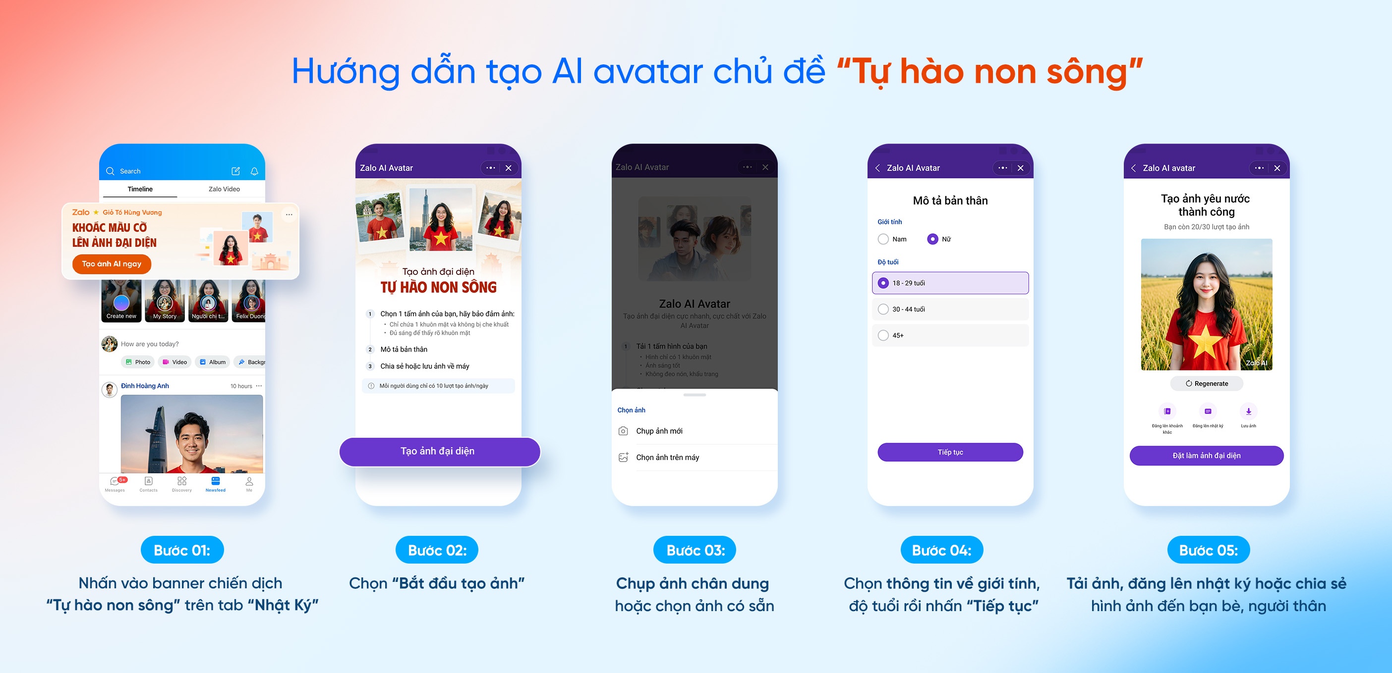 Zalo,  Tu hao non song,  AI avatar,  giao dien cuoc goi,  chien dich,  yeu nuoc,  anh dai dien AI,  30/4,  Gio To Hung Vuong anh 3