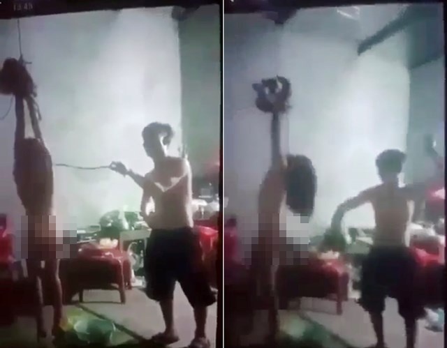 be gai bi bo treo len tran nha danh da man anh 1