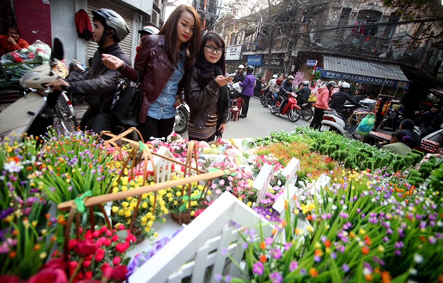 Cho hoa pho co Ha Noi soi dong truoc Tet ong Tao hinh anh
