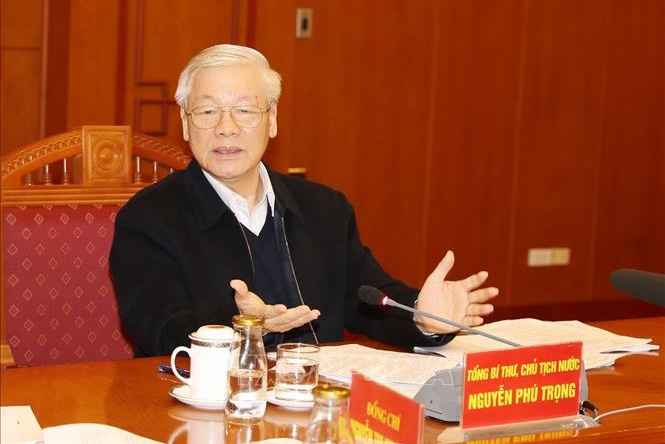 Tong bi thu chu tri hop Tieu ban Van kien DH XIII cua Dang hinh anh