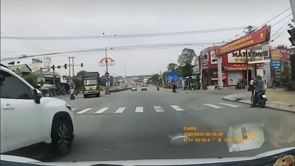 Dung den do, oto con bi xe phia sau tong hinh anh