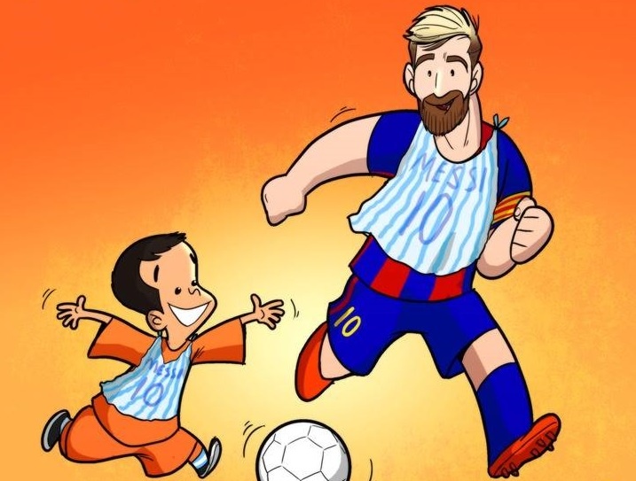 Biem hoa Messi dien dong phuc nylon nhu cau be hinh anh