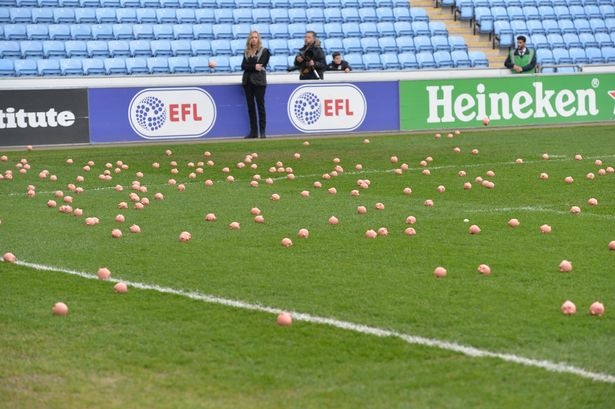 CĐV ném lợn màu hồng xuống sân ảnh 1 CDV nem lon mau hong xuong san anh 1