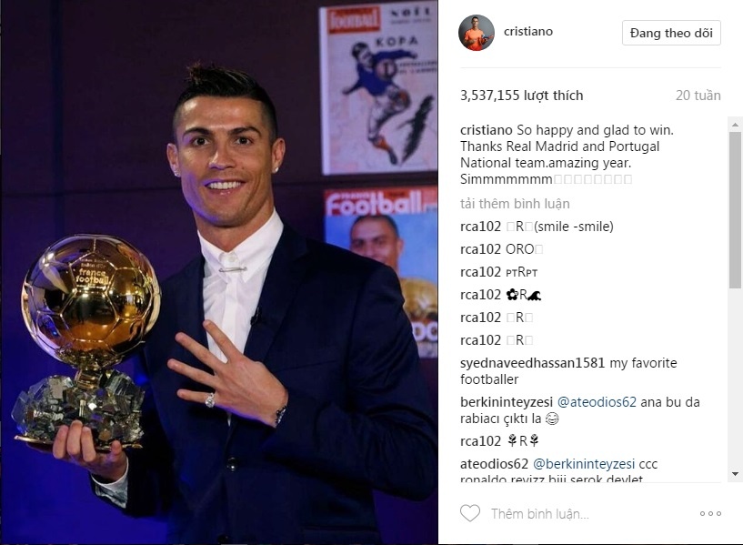 những bức ảnh được thả tim nhiều nhất của Ronaldo ảnh 4 nhung buc anh duoc tha tim nhieu nhat cua Ronaldo anh 4