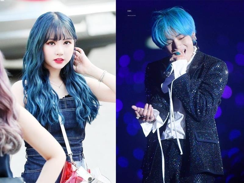 V (BTS) va dan sao Han khien fan nhuom theo mau toc xanh duong hinh anh