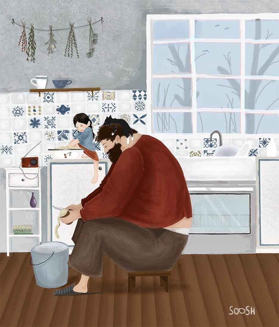 bo tranh ve tinh bo con anh 5