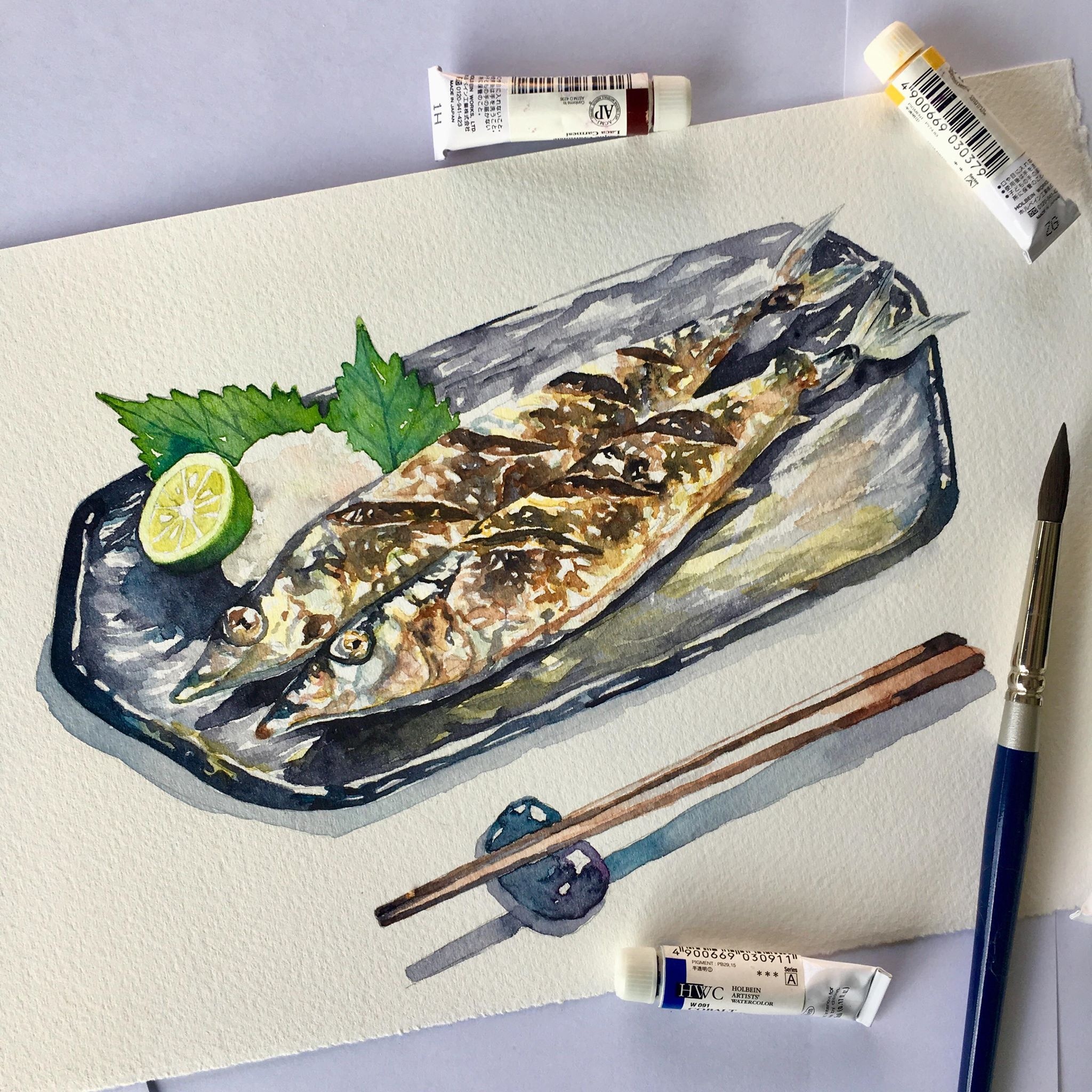 tranh mau nuoc ve mon an anh 2