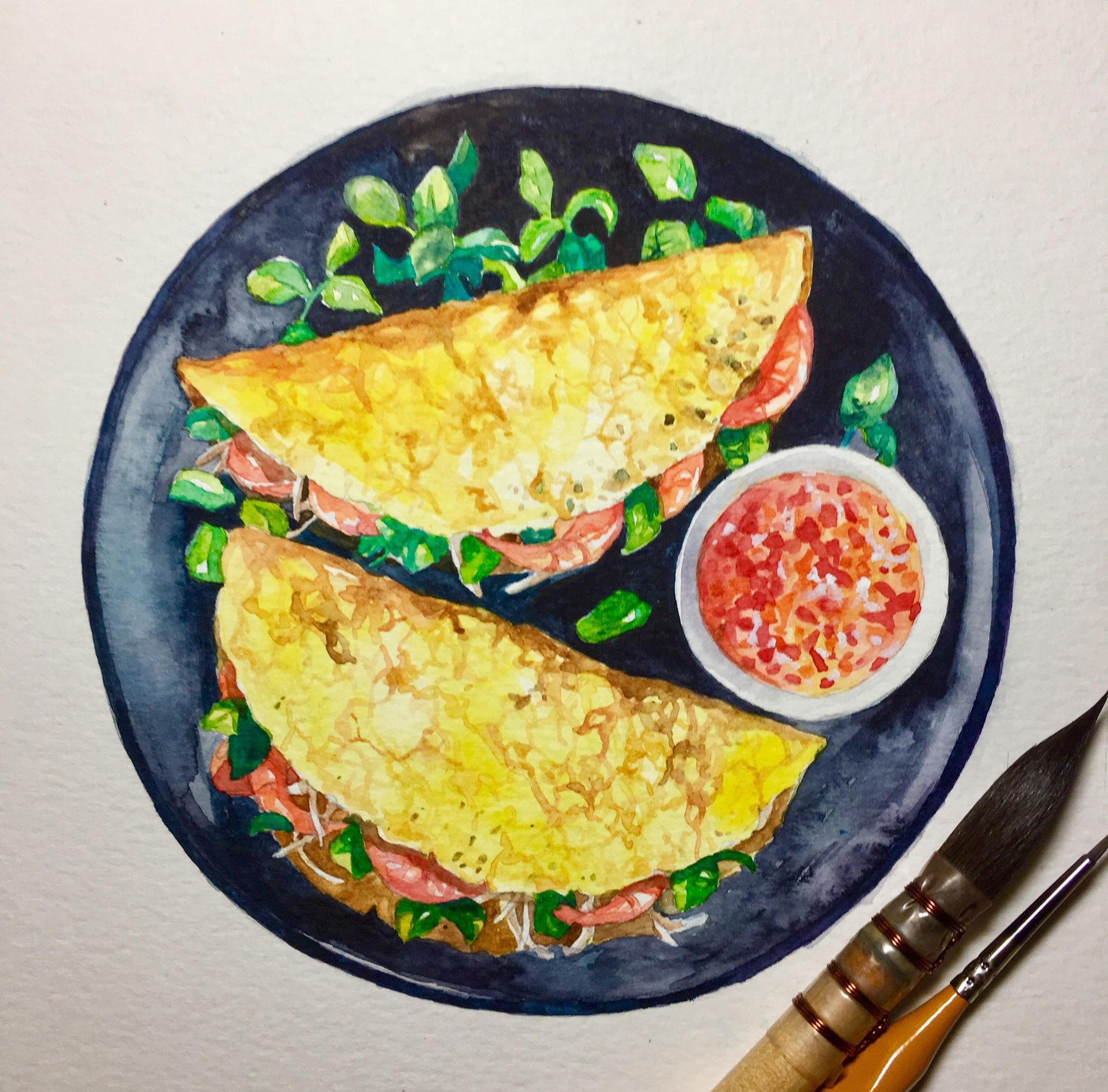 tranh mau nuoc ve mon an anh 3