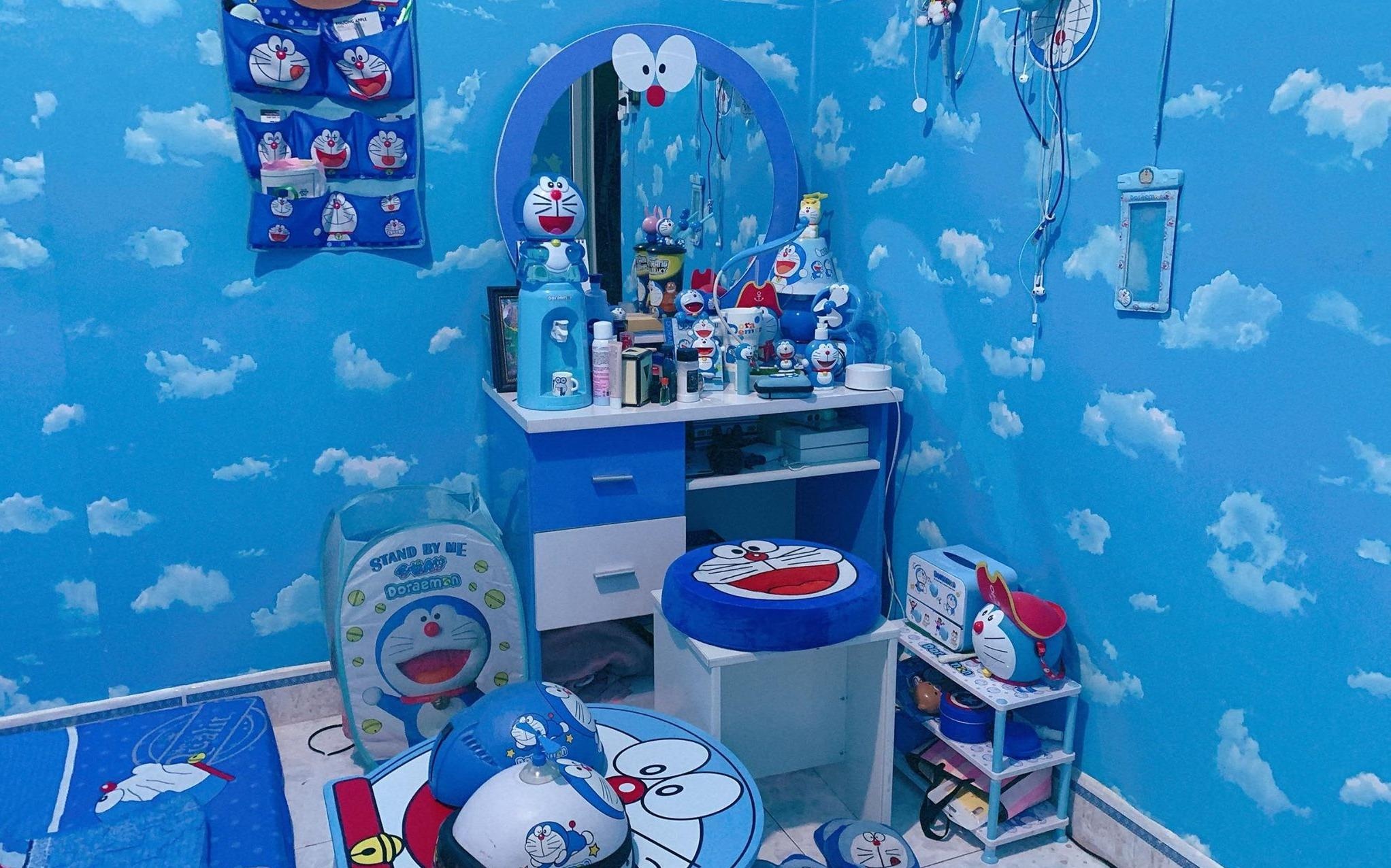 Co gai 27 tuoi thiet ke phong ngu ngap tran hinh Doraemon hinh anh