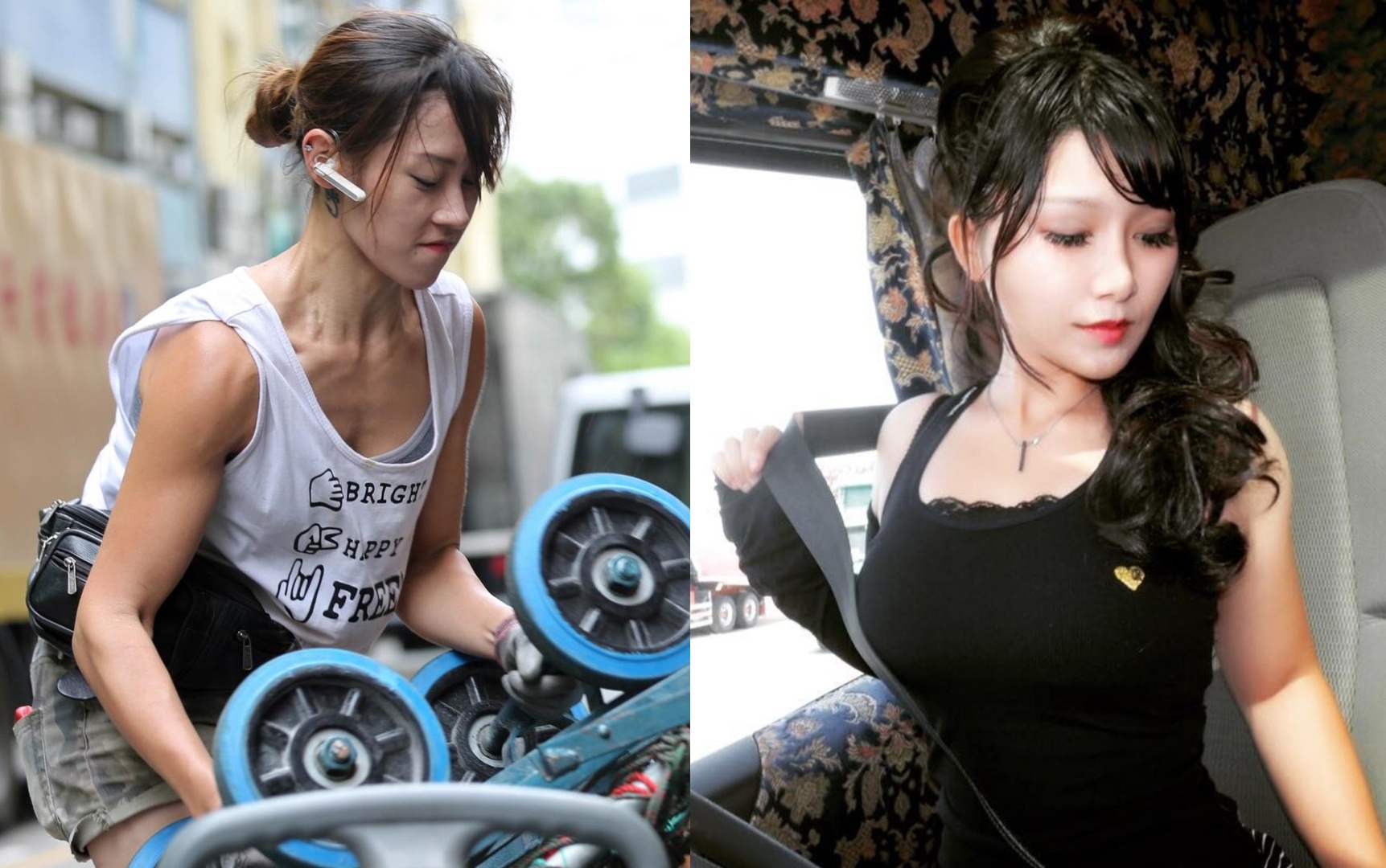 3 co gai lam nghe boc vac, lai xe noi tieng tren mang nho xinh dep hinh anh