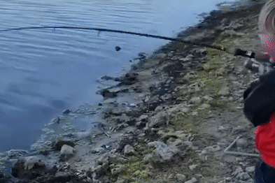 Bieu cam dang yeu cua em be khi lan dau cau duoc ca hinh anh