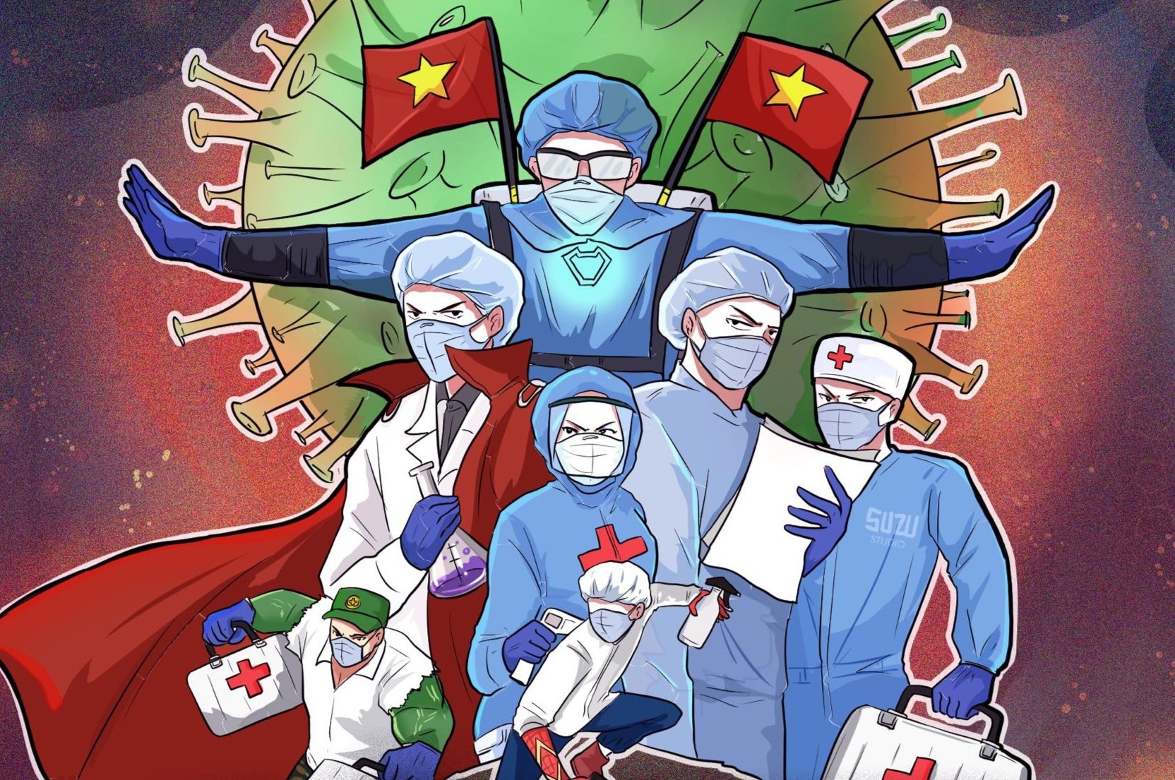 Y bac si Viet hoa sieu anh hung Marvel trong bo tranh co vu chong dich hinh anh