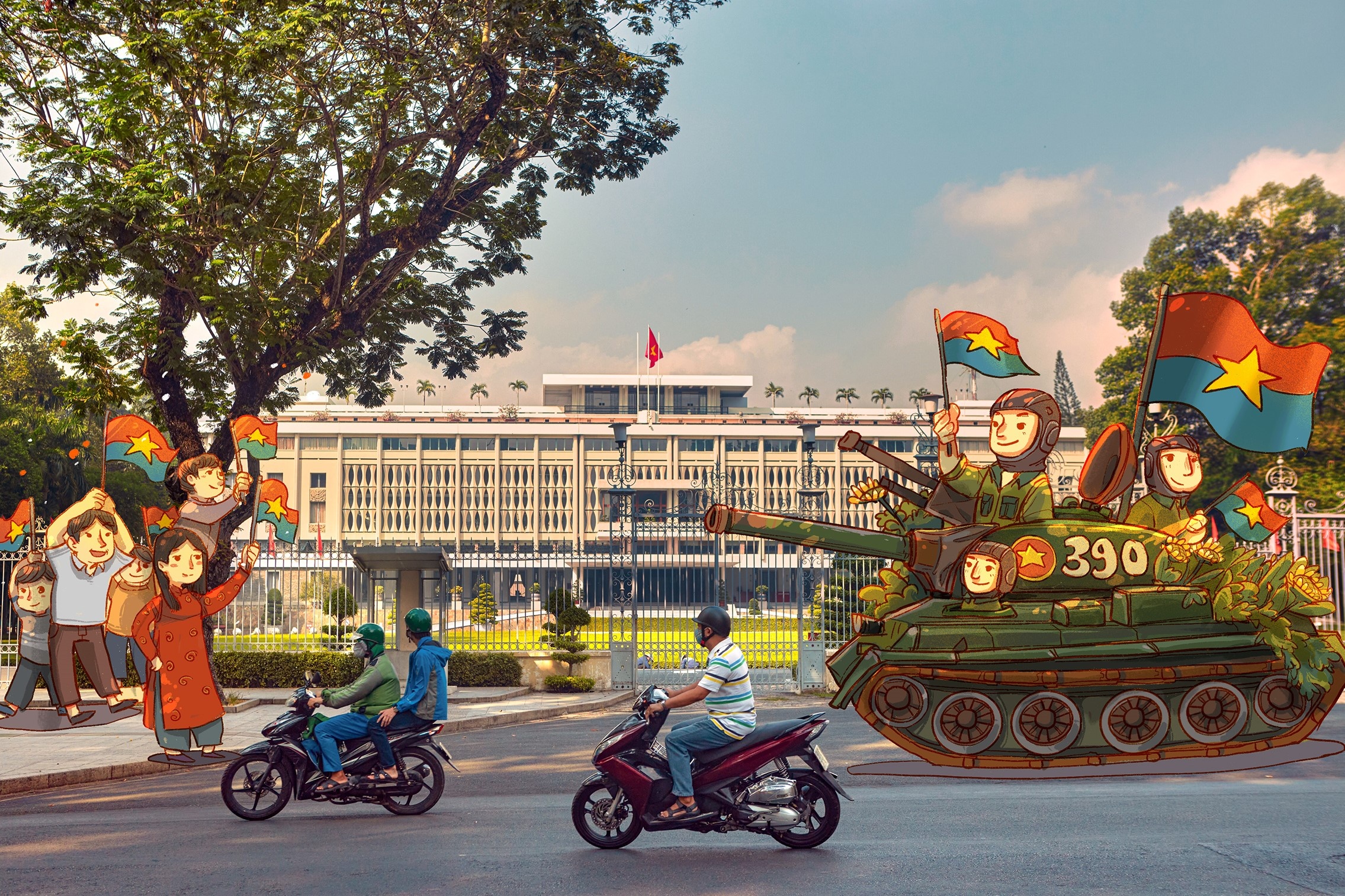 3 chang trai to diem goc pho quen cua TP.HCM bang ky uc ngay 30/4 hinh anh