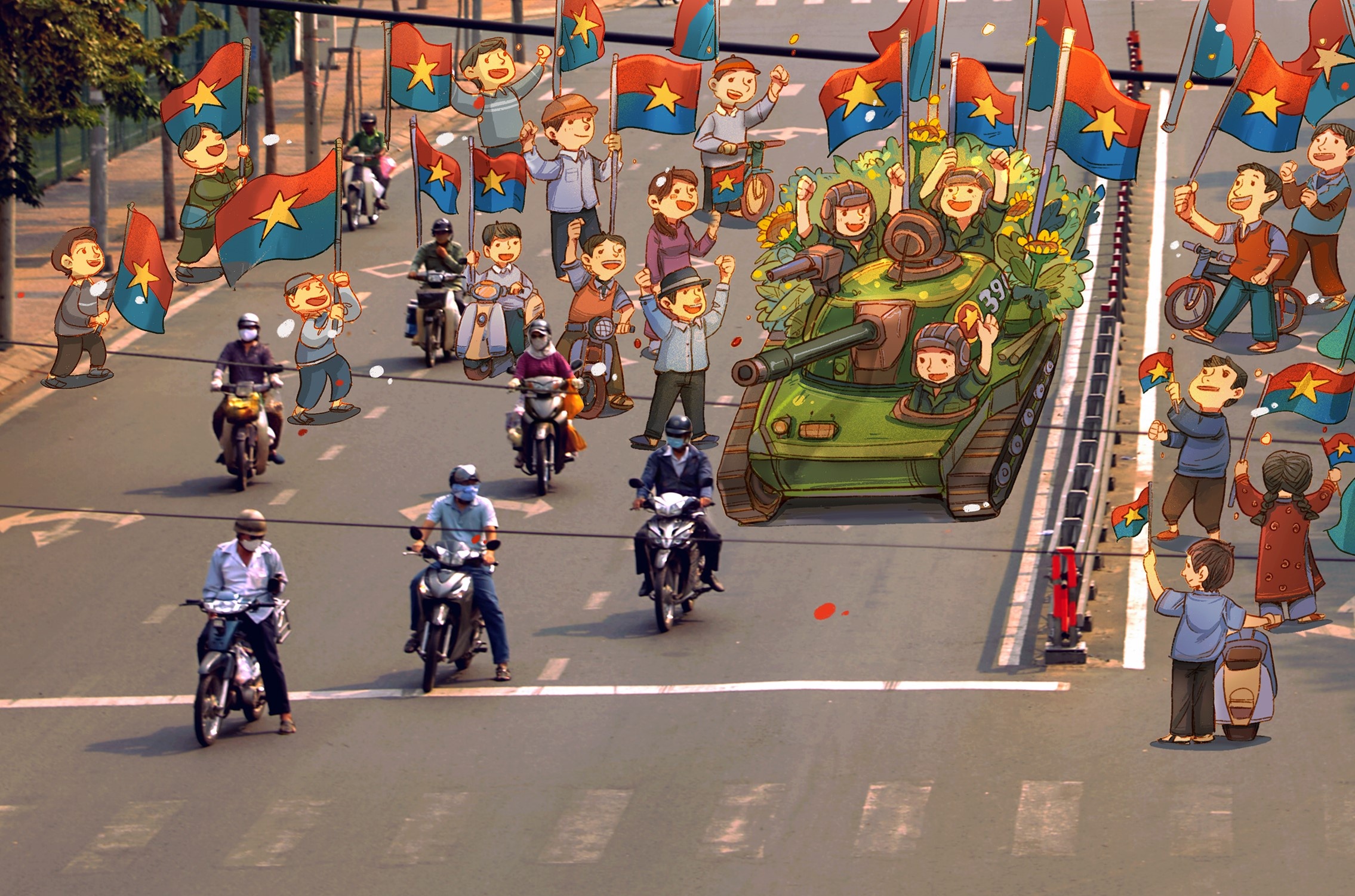 ve tranh ket hop hien tai va ky uc ngay 30/4 anh 6