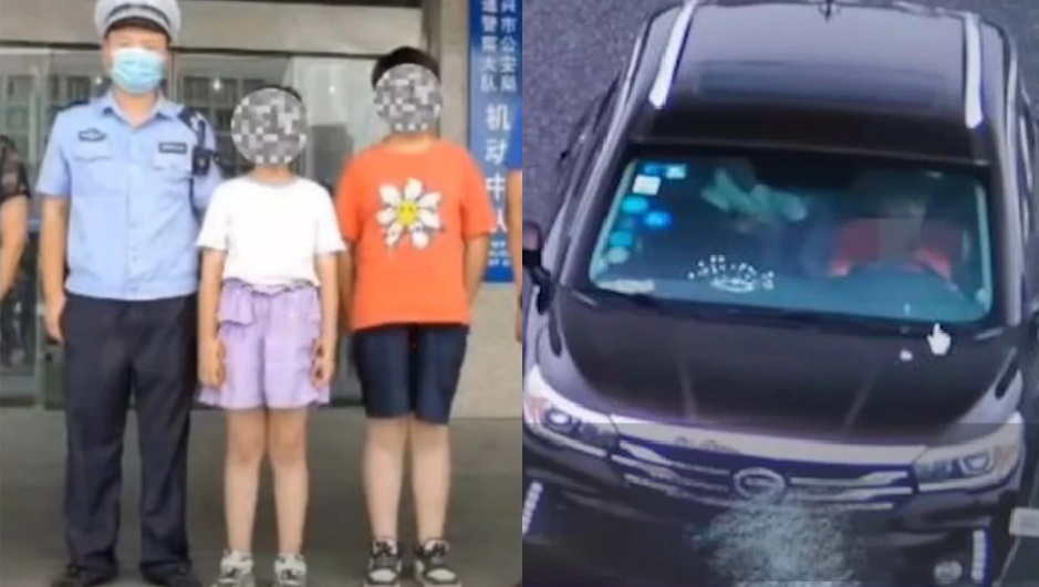 Cau be Trung Quoc trom oto cua bo di choi xa vi chan hinh anh