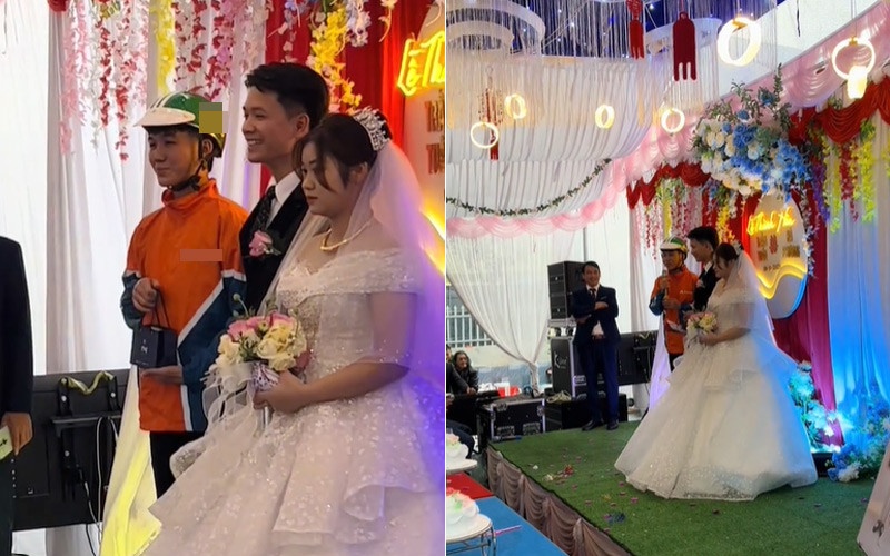 Shipper giao don cho chu re giua dam cuoi khien ca hon truong bat cuoi hinh anh