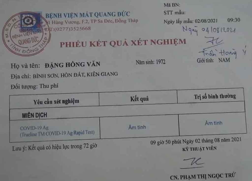 Nam thanh niên làm giả phiếu âm tính SARS-CoV-2,  với giá 30.000 đồng ảnh 1 Nam thanh nien lam gia phieu am tinh SARS-CoV-2,  voi gia 30.000 dong anh 1