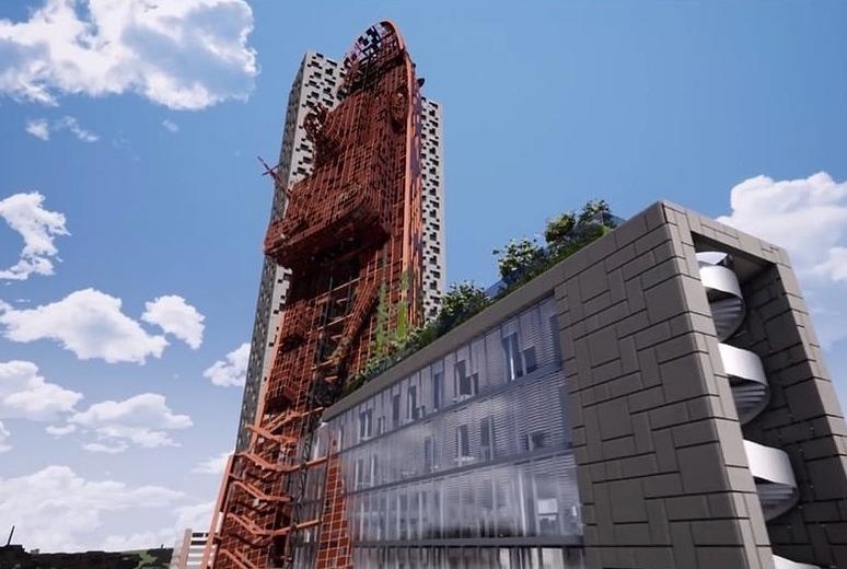 Toa nha choc troi tua tau cho dau khong lo dang chim hinh anh