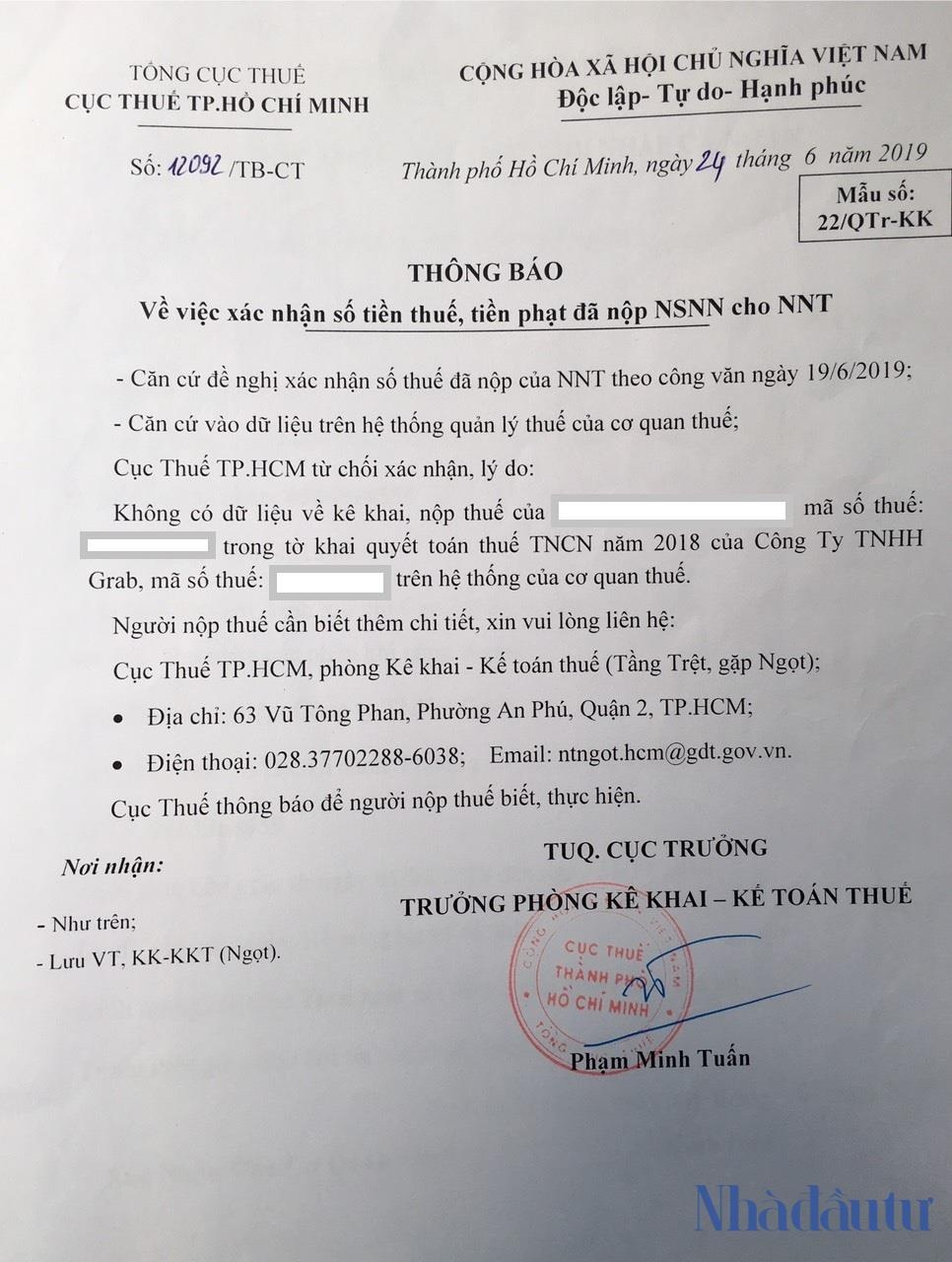 Grab khong dong thue thu ho tai xe anh 1