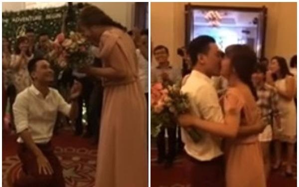 Cau hon ban gai giua dam cuoi hinh anh