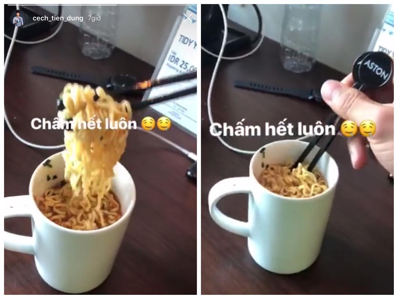 Bui Tien Dung an mi goi bang bat va dua tu che o khach san hinh anh