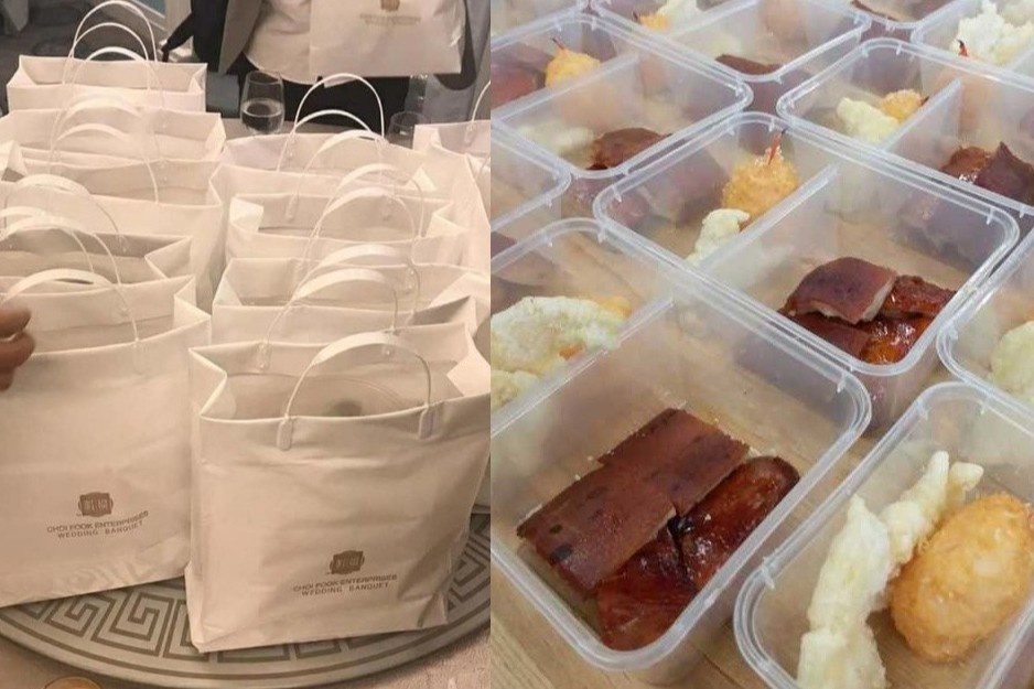 Lo so dich, nha hang tiec cuoi goi thuc an cho khach mang ve hinh anh