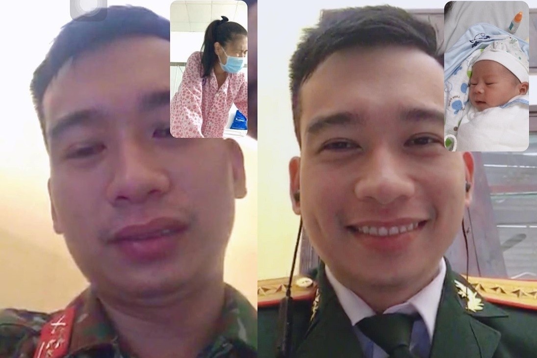 Chien si bo doi roi nuoc mat khi goi dien voi vo sap sinh hinh anh