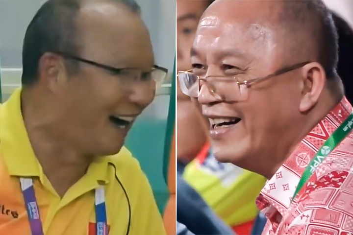 Nu cuoi gay tranh cai cua chu tich CLB Quang Ninh va HLV Park hinh anh