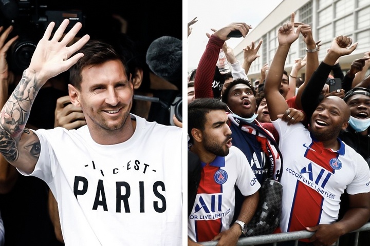 Co dong vien PSG ho vang ten Messi o san bay hinh anh