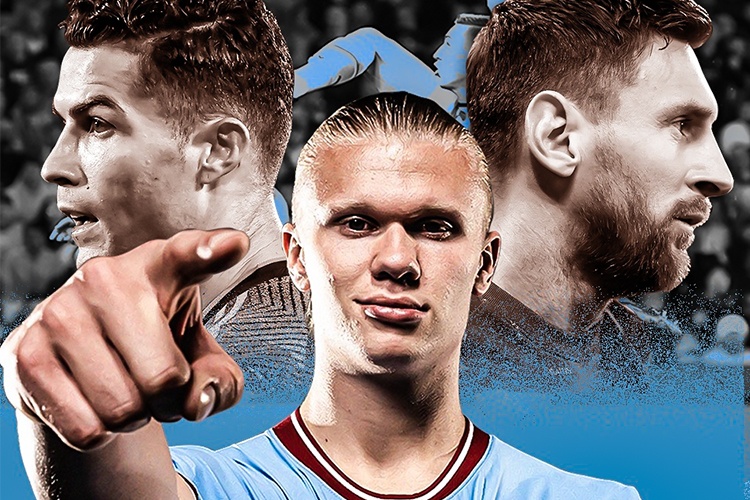 Haaland chon chan phai cua Ronaldo thay vi chan trai cua Messi hinh anh