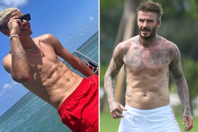 Romeo Beckham khoe co bung giong bo hinh anh