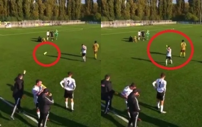 Khoanh khac cau thu bi ha guc boi chai nuoc hinh anh