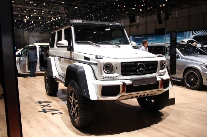 10. Mercedes-Benz G500 4x4 Squared Concept   This is what happens when Mercedes-Benz decides to build a jacked up truck. The G500 4×4 Squared has a 422-hp 4.0-liter turbo V8 and 17.7 inches of ground courtesy of portal axles, a serious off-road suspension and huge tires. Mercedes maintains that this is a concept car for now, but there’s a good chance that could change if feedback on the auto show circuit is positive enough. Think of it this way, who doesn’t need a German truck with a turbocharged V8 that can conquer the world?