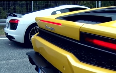 Audi R8 V10 dua duong thang cung Lamborghini Huracan hinh anh