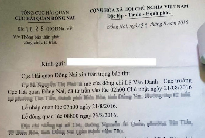 Phat van ban co dau do bao me Cuc truong Hai quan tu tran hinh anh