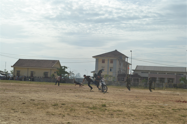 Huấn luyện viên và chó nghiệp vụ tham gia trấn áp tội phạm.