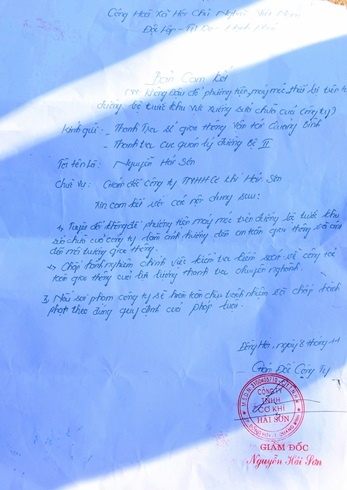 Công ty TNHH cơ giới Hải Sơn từng ký cam kết.