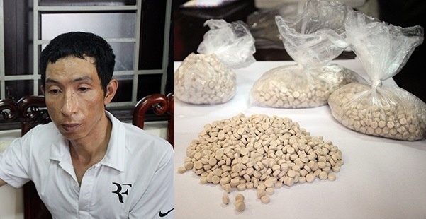 Nghi can Lê Ngọc Ba và tang vật tại cơ quan điều tra.