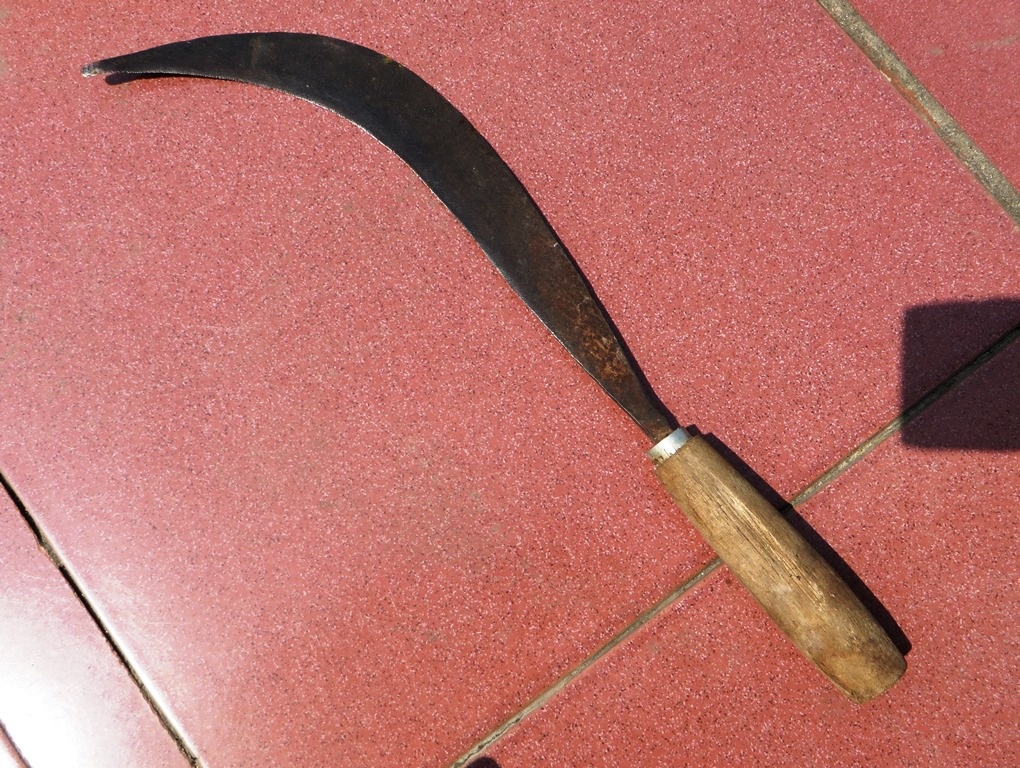 Chiếc liềm Duyên dùng để cứa cổ ông Vân. Ảnh: CN.