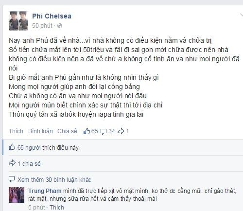 Facebook tên Phi Chelsea đã đăng một số thông tin, video vụ việc lên trang cá nhân và nhận được sự quan tâm của nhiều người.
