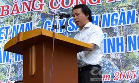 Ông Phạm Văn Hóa - Chủ tịch UBND huyện Tân Kỳ phát biểu tại lễ công nhận cây Di sản Việt Nam.