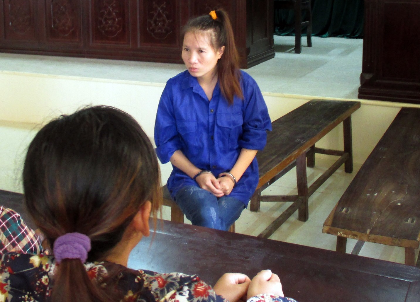 Đậu Thị Huệ tại phiên tòa xét xử sáng nay. Ảnh: Phạm Hòa.