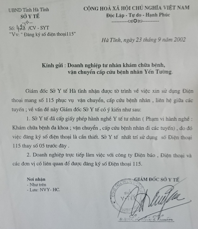 Công văn 428/CV-SYT của Sở Y tế Hà Tĩnh.