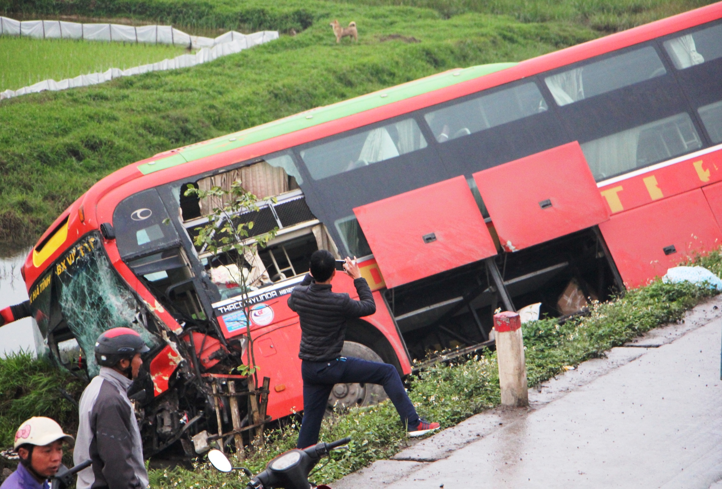 Tai nan lien hoan, xe khach cho 20 nguoi vang xuong ruong hinh anh