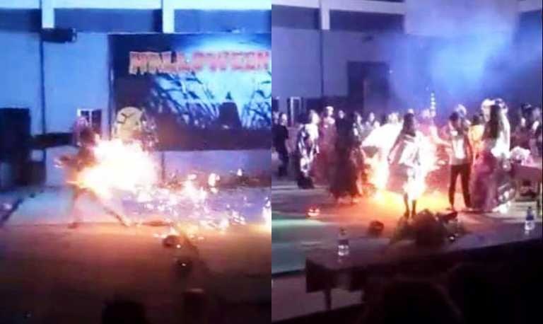 nu sinh bi bong trong le hoi Halloween anh 1