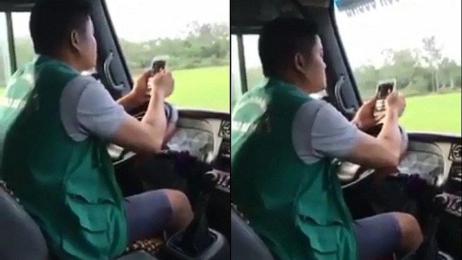 Cong an trieu tap tai xe vua luot dien thoai vua lai xe buyt hinh anh